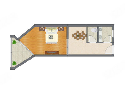 1室1厅 48.39平米户型图