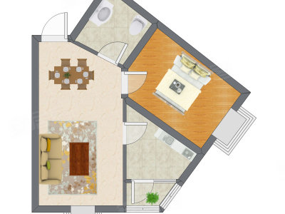 1室2厅 30.00平米户型图