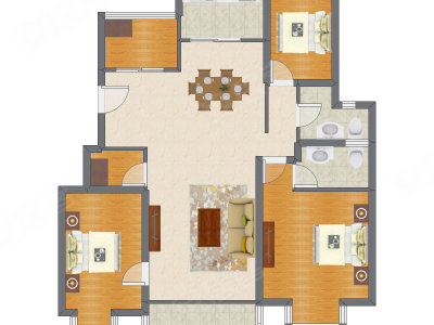 3室2厅 123.84平米户型图