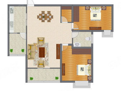 2室2厅 97.37平米户型图