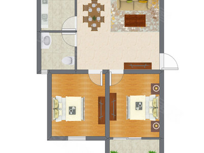 2室2厅 69.70平米户型图
