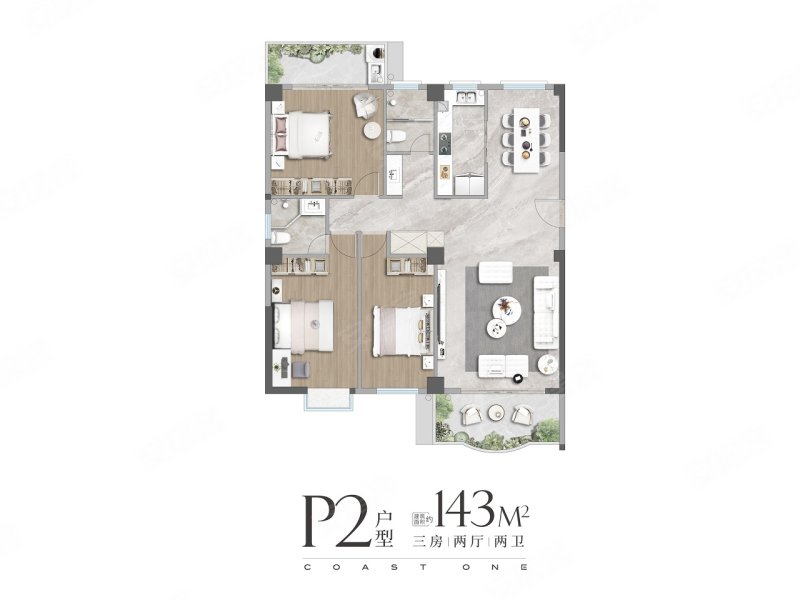 水晶海岸壹号一期3室2厅143㎡320万二手房图片