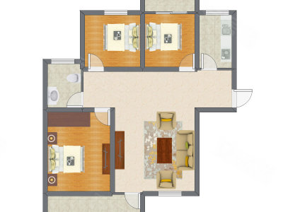 2室2厅 77.45平米户型图