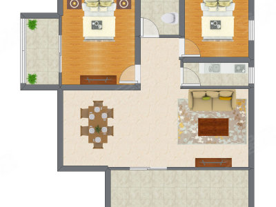 2室2厅 74.42平米户型图