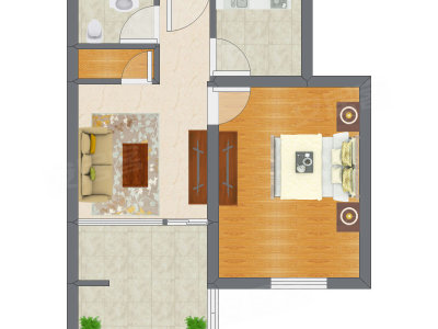 1室1厅 37.70平米户型图