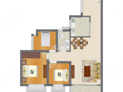 3室2厅 89.34平米户型图