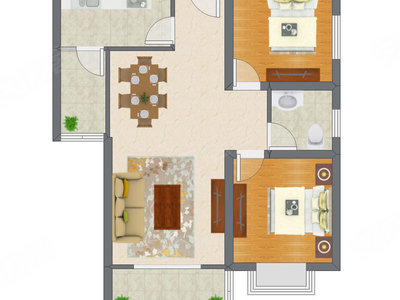 2室2厅 94.64平米户型图