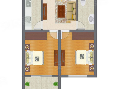 2室1厅 71.44平米户型图