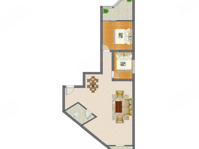 2室2厅 97.29平米户型图