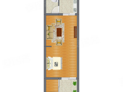 1室0厅 34.45平米户型图