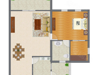 1室2厅 90.00平米户型图