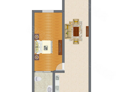 1室1厅 57.00平米户型图