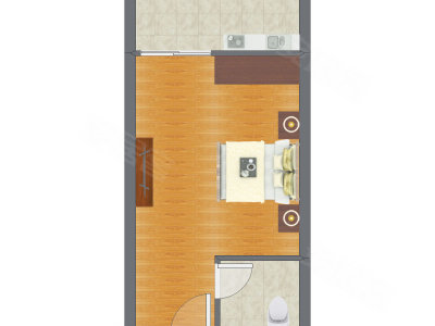 1室0厅 43.77平米户型图