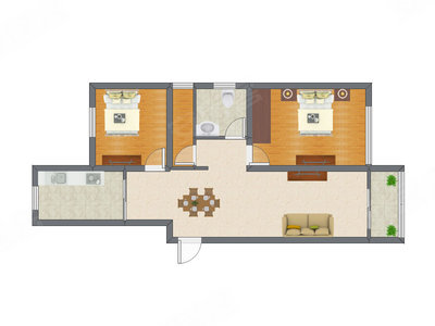 2室2厅 105.60平米户型图