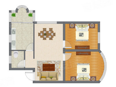 2室2厅 93.34平米户型图