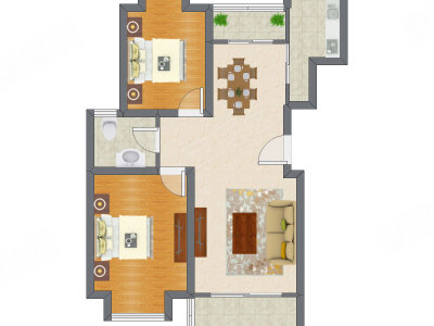 2室2厅 89.32平米户型图