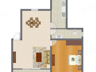 1室2厅 87.00平米户型图