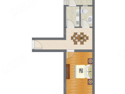 1室1厅 49.17平米户型图