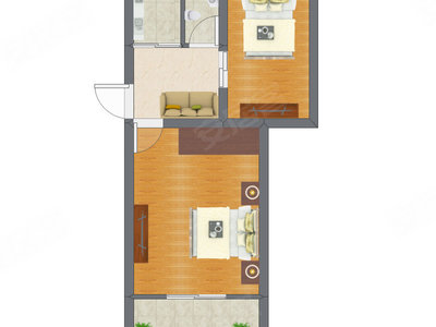 2室1厅 41.39平米户型图
