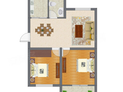 2室1厅 55.47平米户型图