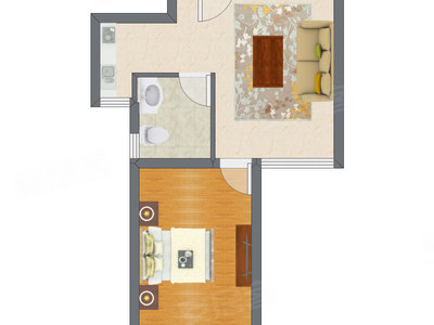 1室1厅 61.42平米户型图