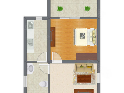 1室1厅 37.44平米户型图