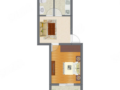 1室1厅 32.38平米户型图