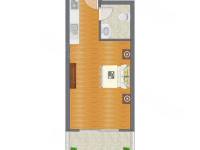 1室0厅 34.77平米户型图