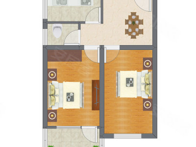 2室1厅 54.19平米户型图