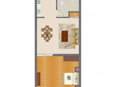 1室2厅 53.10平米户型图
