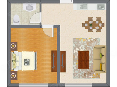 1室2厅 50.26平米户型图