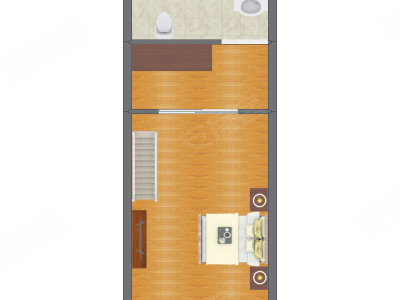 1室1厅 57.28平米户型图