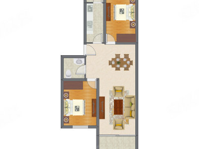 2室2厅 65.36平米户型图