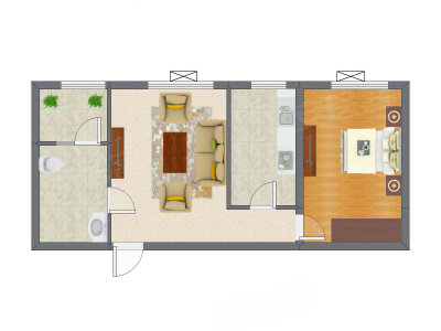 1室1厅 51.69平米户型图