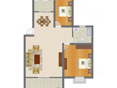 2室2厅 91.79平米户型图