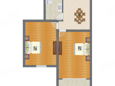 2室1厅 63.00平米