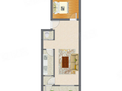 1室1厅 40.73平米户型图