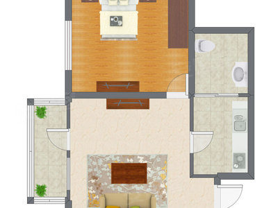 1室1厅 62.57平米户型图