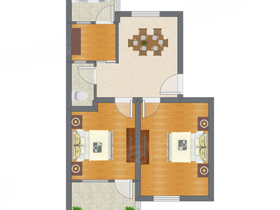 2室1厅 64.26平米户型图
