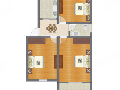 3室1厅 65.48平米