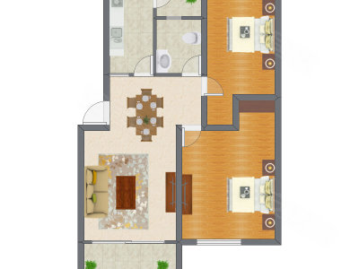 2室2厅 102.29平米户型图