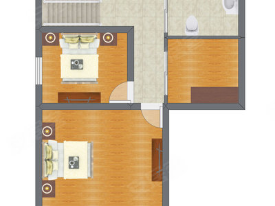 2室1厅 64.74平米户型图