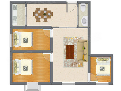 3室2厅 55.60平米