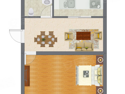 1室1厅 34.52平米户型图