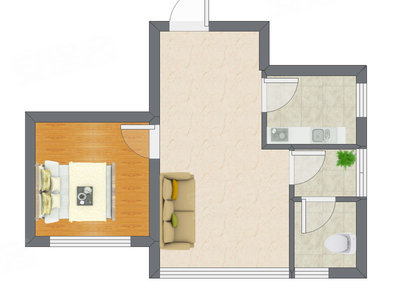1室1厅 46.00平米户型图