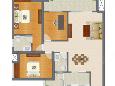 3室2厅 90.29平米户型图