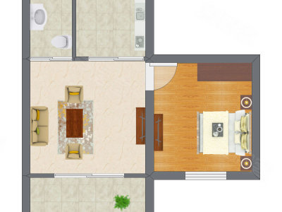 1室1厅 44.96平米户型图