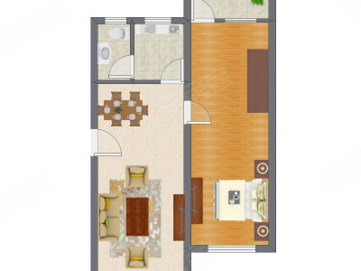 1室1厅 47.75平米户型图