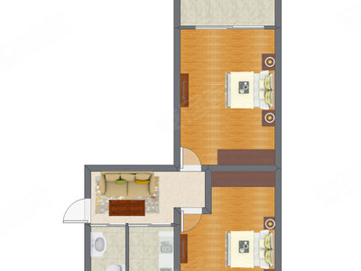 2室1厅 55.78平米