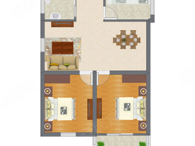 2室1厅 53.37平米户型图